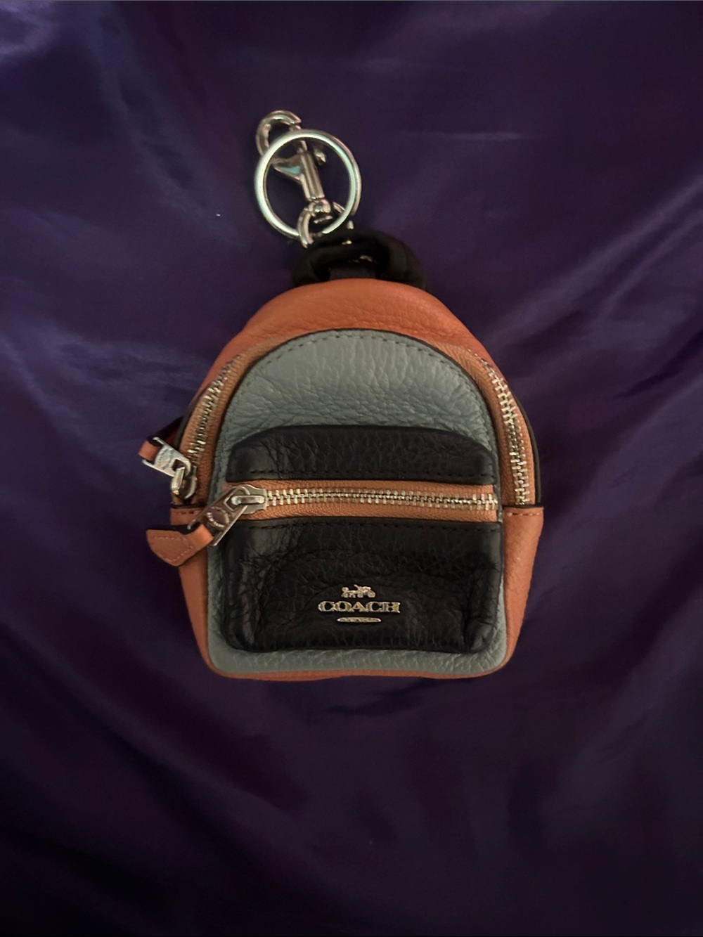 Mini Coach Leather Keychain Backpack Charm - Salmon, Light Blue & Navy